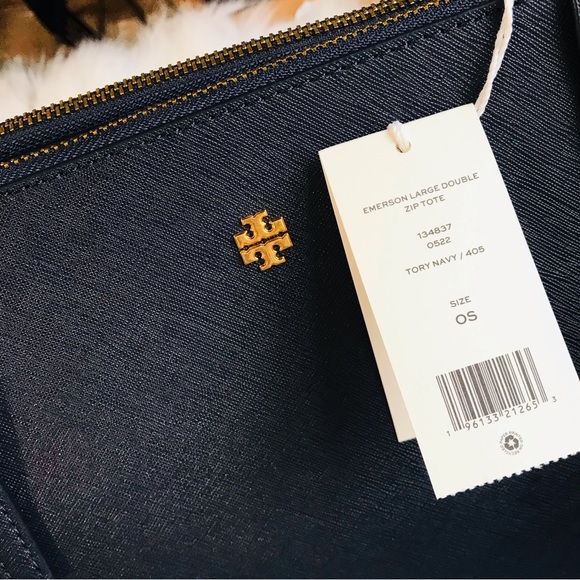 🥰 Tory Burch EMERSON LARGE DOUBLE ZIP TOTE Navy - Picture 13 of 14